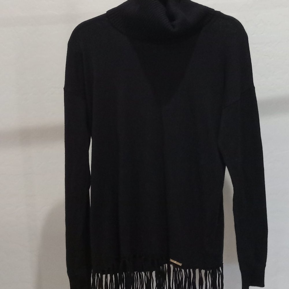 Michael Kors ong sleeve Cowl neck sweater with fringe.frin